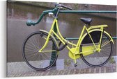Schilderij - Gele fiets op slot — 100x70 cm