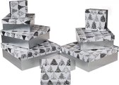 8 pièces - Coffret cadeau blanc de Luxe avec sapins de Noël argentés - Décor sapin Argent - Boîtes de rangement - Coffrets cadeaux