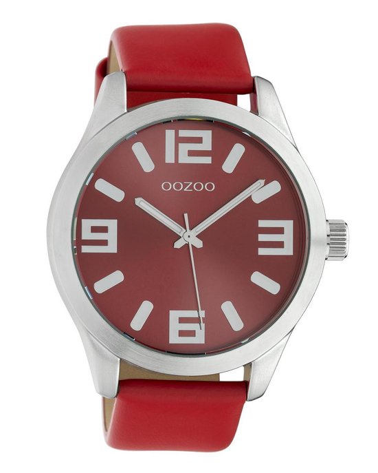 OOZOO Timepieces C10237 Zilverkleurig Rood Horloge – 46mm