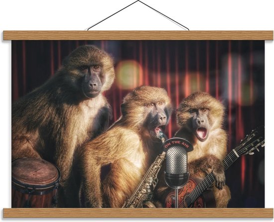 Schoolplaat – Spelende Apen Band - 60x40cm Foto op Textielposter (Wanddecoratie op Schoolplaat)