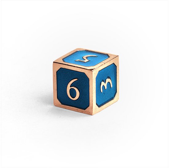 Thumbnail van een extra afbeelding van het spel 7 delige Metalen Dobbelstenen Set - inclusief Opbergzakje - Dungeons & Dragons - Blauw Koper