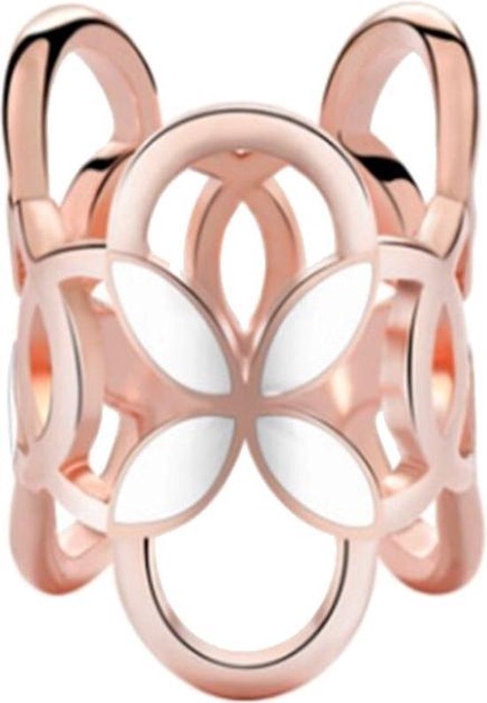 Fako Bijoux® - Sjaalklem - Sjaal Klem - Sjaal Ring - Tube - Wit - 22x26mm - Rosé Goudkleurig