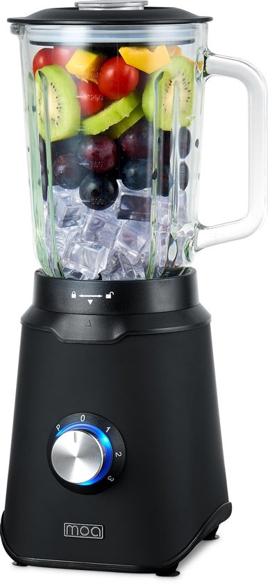 MOA - Blender met glazen kan - 1,5 liter - 1000 Watt - Zwart - TB61B