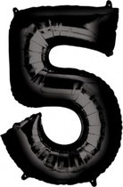 Ballon Cijfer 5 Jaar Zwart Verjaardag Versiering Zwarten Helium Ballonnen Feest Versiering 86 Cm XL Formaat Met Rietje