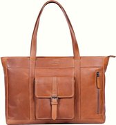 Sparwell Tas - Kreative Katherine - Leren Dames Shopper met rits - 15.5 Inch - Schoudertas - Cognac / Bruin