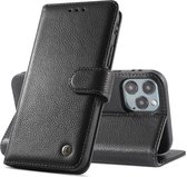 Echt Lederen Hoesje - Book Case Telefoonhoesje - Echt Leren Portemonnee Wallet Case - iPhone 12 Pro Max - Zwart