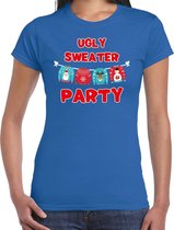 Ugly sweater party Kerst shirt / Kerst t-shirt blauw voor dames - Kerstkleding / Christmas outfit XL