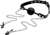 XR Brands AE976 - ST Silicone Ball Gag with Nipple Clamps