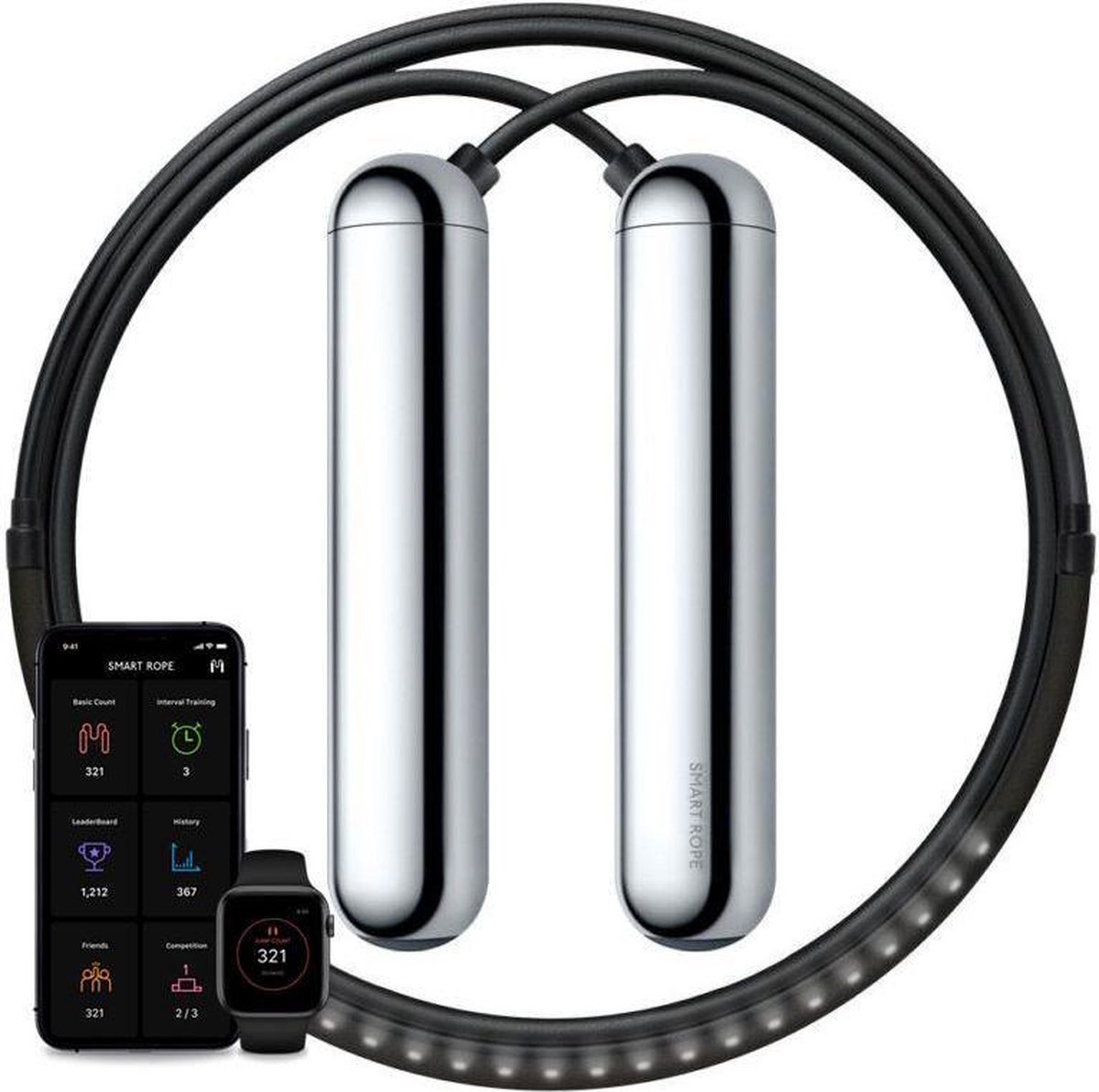 SmartRope LED Chrome - Springtouw met Mobiele App - Fitness springtouw met teller - Verstelbaar springtouw - Touwtje springen - Skipping rope - Touwtje springen - Fitness - Boksen - Krachttraining - Crossfit - Maat L