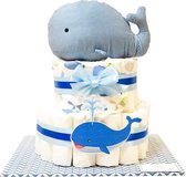 Luiertaart - Pampertaart Jongen Wally Walvis - 47 Pampers – Blauw