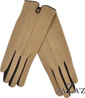 Dames handschoenen- Bruin kleurig - onderkant stof suéde look- Teddy - met touchscreen tip