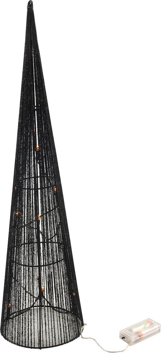 Kerstverlichting figuren Led kegel kerstboom lamp 60 cm zwart met 15 lampjes - Verlichte kegels/kegelvorm bomen/kerstbomen/kegelkerstbomen