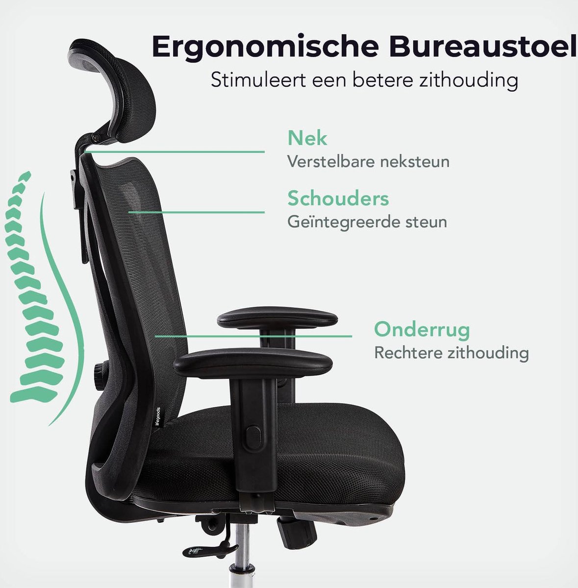 LifeGoods Ergonomische Bureaustoel - Office Chair - Verstelbaar -  Volwassenen - Zwart | bol.com