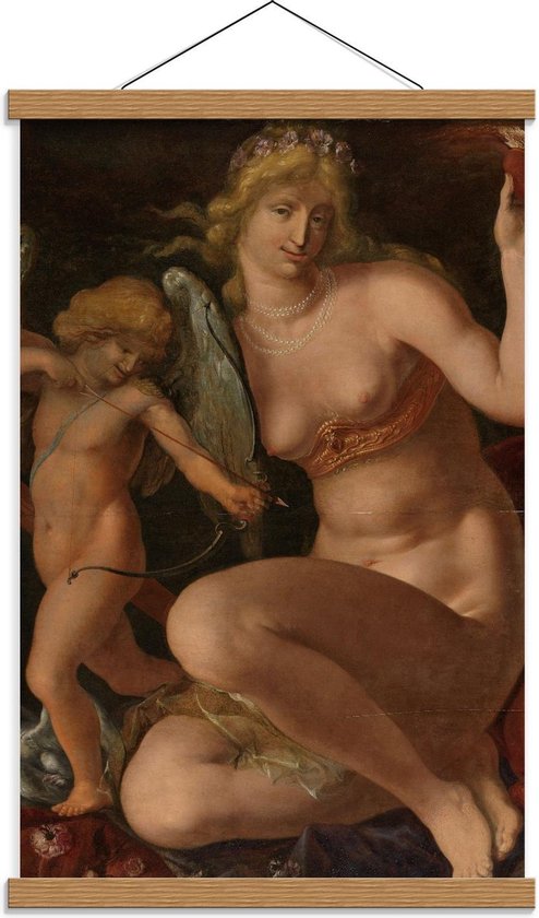 Schoolplaat – Oude meesters - Venus en Amor, Jacob de Gheyn (II), 1605 - 1610 - 40x60cm Foto op Textielposter (Wanddecoratie op Schoolplaat)