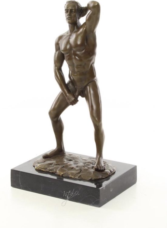 Bronzen beeld - Naakte Man - Erotisch sculptuur - 30 cm hoog