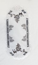 Kerst-tafelkleed Linnenlook Wit met Rendier en Kerstboom - loper 45 cm