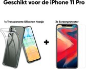 iPhone 11 Pro Hoesje Siliconen Transparant - Apple iPhone 11 Pro Hoesje Transparant Siliconen + 3x iPhone 11 Pro Screenprotector Screen Protector Glas