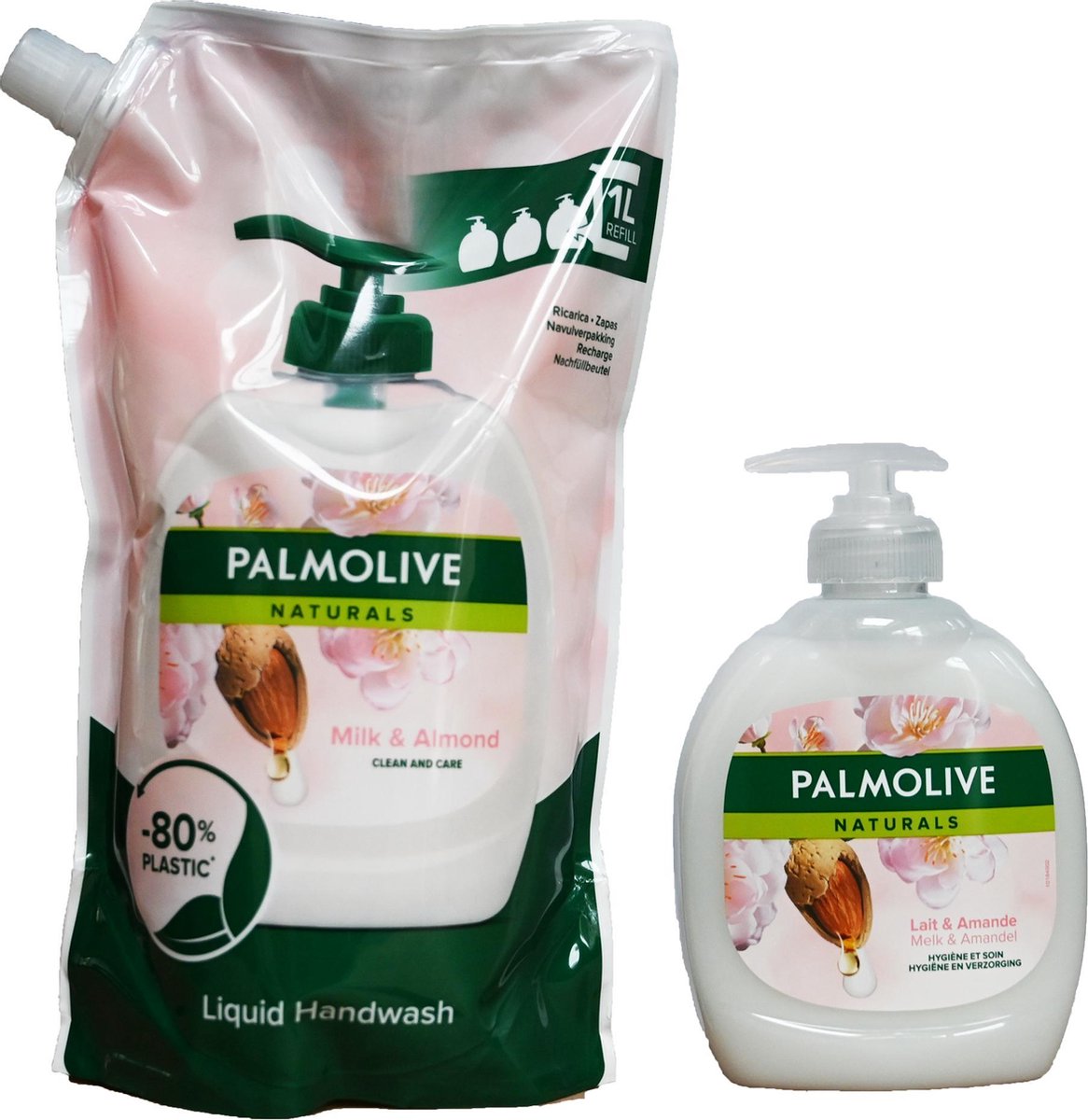 Palmolive naturals milk & almond antibacteriële handzeep - navulling +  pompje 1000ml +... | bol.com