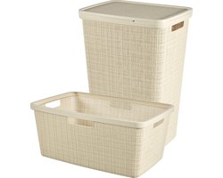 Curver Jute Wasmand met deksel 58L + Wasmand 46L - Gebroken Wit