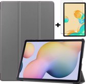 Samsung Galaxy Tab S7 Hoes Grijs & Screenprotector - Trifold Tablet Case & Tempered Glass