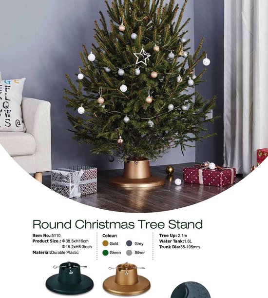 Kerstboomstandaard goud met klem - kerstboomvoet voor kerstbomen tot 210cm  hoogte | bol.com