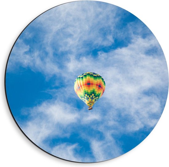 Dibond Wandcirkel - Mooie Luchtballon in Blauwe Lucnt - 40x40cm Foto op Aluminium Wandcirkel (met ophangsysteem)