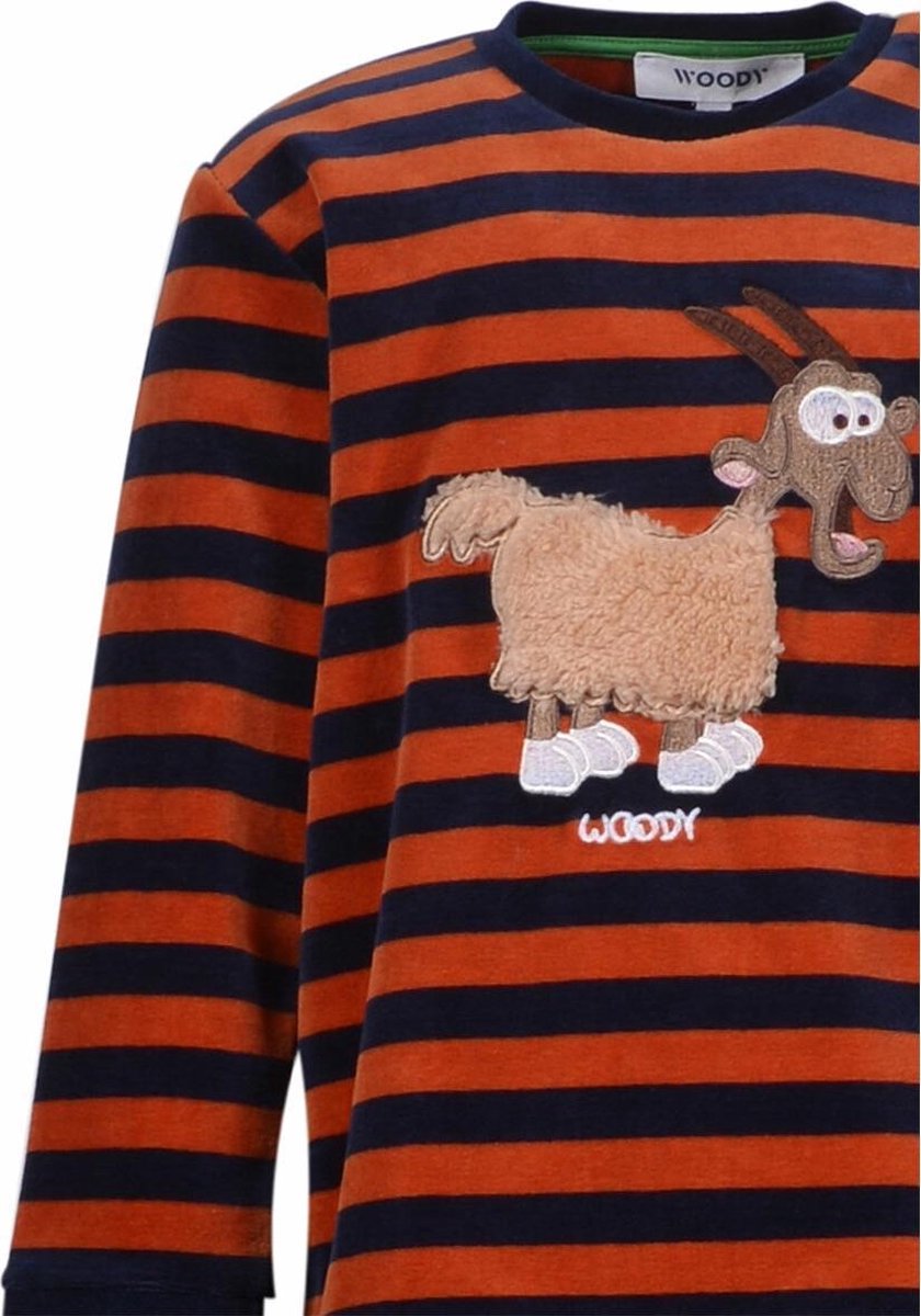 Woody pyjama jongens/heren - donkerblauw-roest gestreept - geit -  202-1-PLC-V/965 -... | bol.com