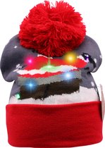 Winter muts |kerstmuts| Lichtgevende muts | Wintermutsen | Muts PomPoms | Beanie | LED | One size | kerstmuts volwassenen | Grijs/Rood/Kerstman
