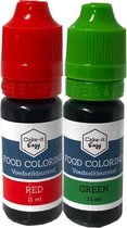 Eetbare kleurstoffen Kerst | 2 kleuren (rood / groen) | Voedingskleurstof voor bakken Kerstmis / Kerst traktatie | Topkwaliteit in handig doseer-flesje - Caking it Easy