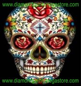 Lenks Diamond painting van een Mexican skull 40 X 50cm ronde steentjes full paint Diamond Paint