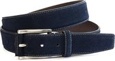 Donker blauwe suede riem 3.5 cm breed - Blauw - Sportief - Echt Suede leer - Taille: 90cm - Totale lengte riem: 105cm