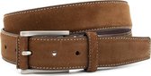 Suede heren riem cognac 3.5 cm breed - Cognac  - Echt Suede leer - Taille: 95cm - Totale lengte riem: 110cm