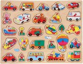 Houten knopjes/noppen puzzel voertuigen thema 45 x 35 cm speelgoed
