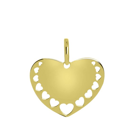 Lucardi Dames 9 karaat hanger hart met opengewerkte hartjes - Hanger - 9 Karaat - Goudkleurig