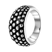Lucardi Dames Ring breed zwart - Ring - Cadeau - Staal - Zilverkleurig
