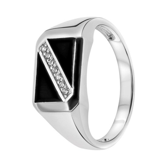 Chevalière homme en argent avec agate et zircone