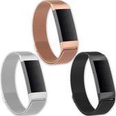Eyzo Fitbit Charge 3 & 4 bandje - Roestvrijstaal - 3 pack - Zilver, Zwart, Rosé goud - Small