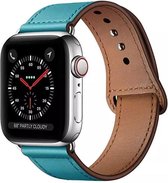 Geschikt voor Apple Watch bandje 42 / 44 / 45 mm - Series 1 2 3 4 5 6 7 SE - Smartwatch iWatch horloge band - 42mm 44mm 45mm - Fungus - PU Leer - Blauw - Druksluiting