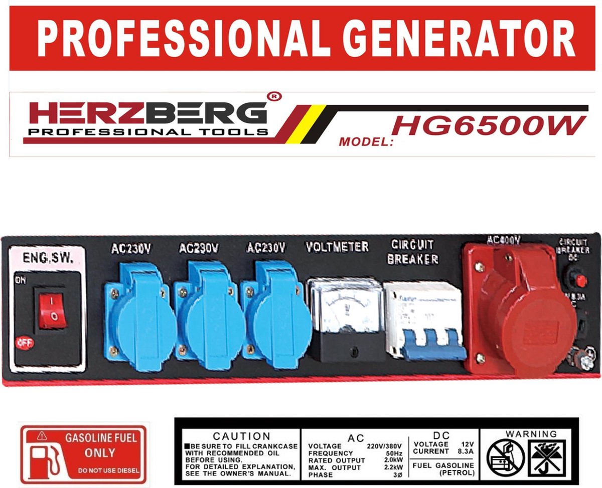 Herzberg HG-6500W: Professional Gasoline Generator | bol