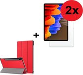 Samsung Galaxy Tab S7 Plus 2020 Hoesje + Samsung Galaxy Tab S7 Plus 2020 Screenprotector - Samsung Tab S7 Plus Tri Fold hoes Rood + 2x Screenprotector