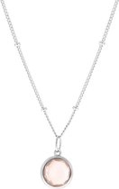 Lucardi Dames Ketting met hanger Gemstone rose quartz - Echt Zilver - Ketting - Cadeau - 48 cm - Zilverkleurig