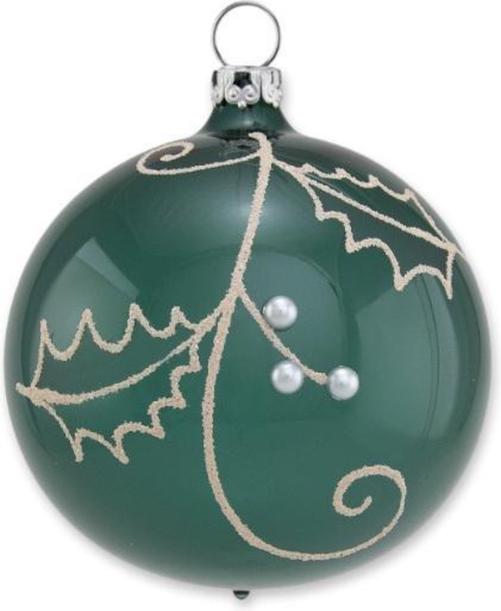 Groene Kerstballen met Hulsttakjes 8 cm - set van 3 - Handgemaakt in Duitsland