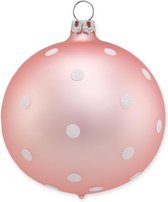 Zalm roze / Abrikooskleurige Kerstballen met witte stipjes 8 cm - set van 3 - Handgemaakt in Duitsland