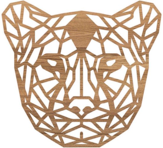 Geometrische Dieren Panter - Eiken hout - M (35x32 cm) - Cadeau - Kinderen - Geschenk - Woon decoratie - Woonkamer - Slaapkamer - Geometrische wanddecoratie - WoodWideCities