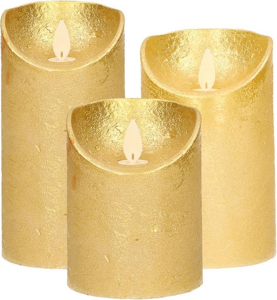 Anna's Collection Set van 3x stuks Gouden Led kaarsen met bewegende vlam - Sfeer stompkaarsen voor binnen Goudkleurig