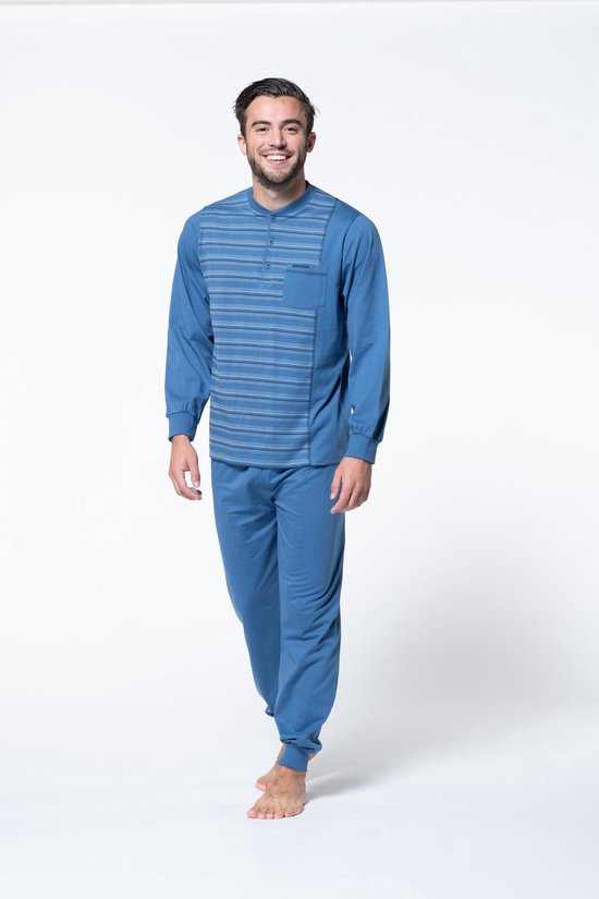 Gentlemen tricot heren pyjama 4170 - 3 knoopjes - XXL - Blauw | bol.com