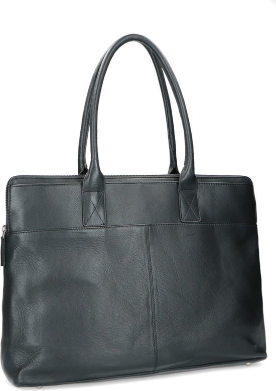 Manfield - Femme - Sac cabas en cuir noir avec compartiment pour ordinateur  portable -... | bol.com