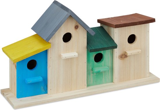 Verward zijn Behandeling schroot Relaxdays kleurrijke vogelhuisjes - 4 deco vogelhuizen balkon - decoratie -  vogelhuis hout | bol.com