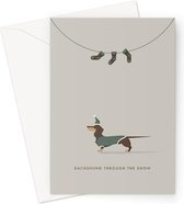 Hound & Herringbone - Carte de Noël de teckel brun chocolat - Carte de voeux festive de teckel chocolat et Tan