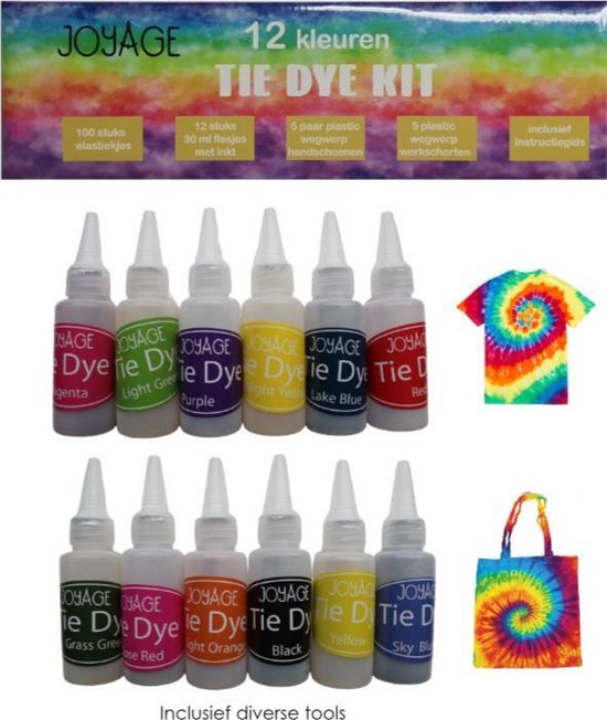 Joyage Tie Dye Kit verf - 12 kleuren - Tie dye verf kit in flesjes -  Tie-dye... | bol.com